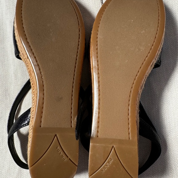 PRADA BLACK LEATHER ESPADRILLE SANDALS WEDGES SIZE 38 - Picture 5 of 7